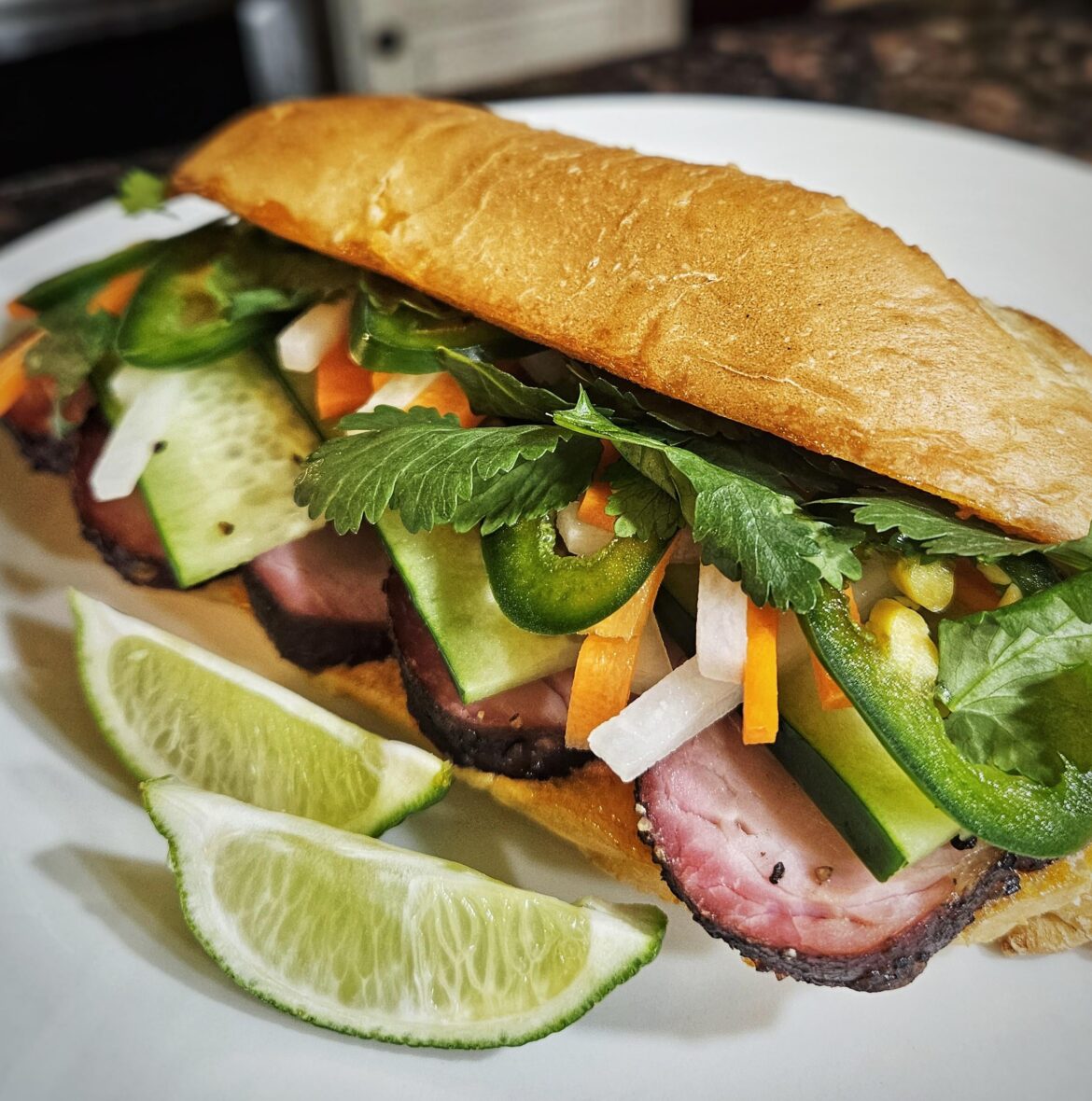 Smoked pork bahn mi.