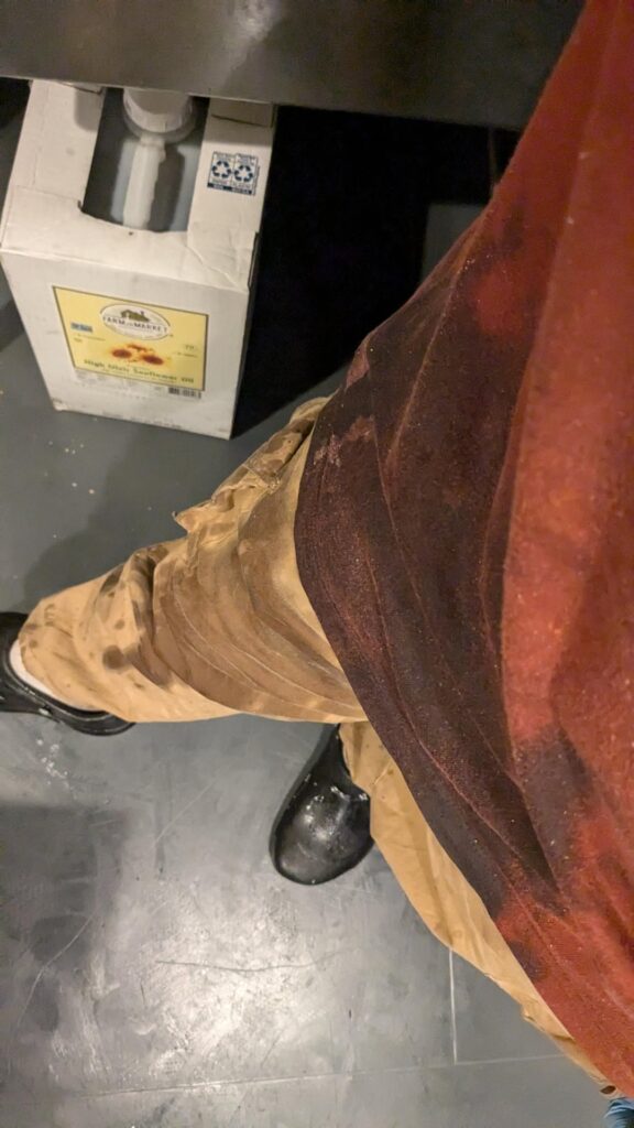 About half way into my shift I spoke the entire butter roller on myself....