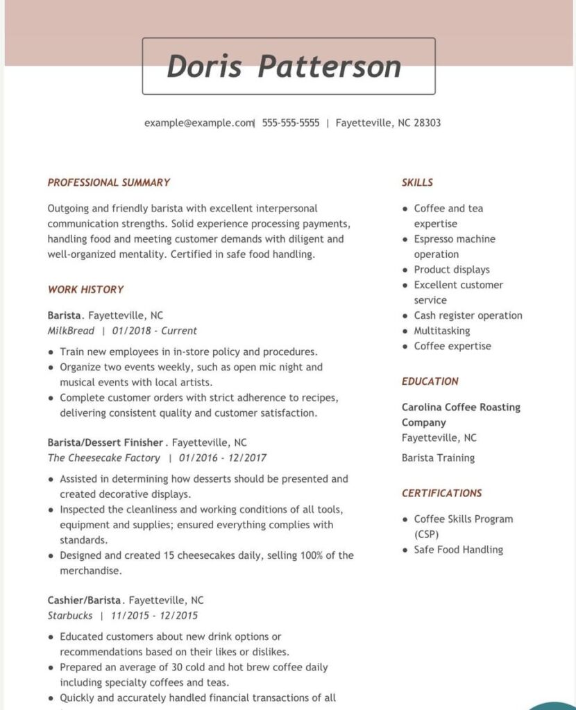 Barista resume question Barista resume question