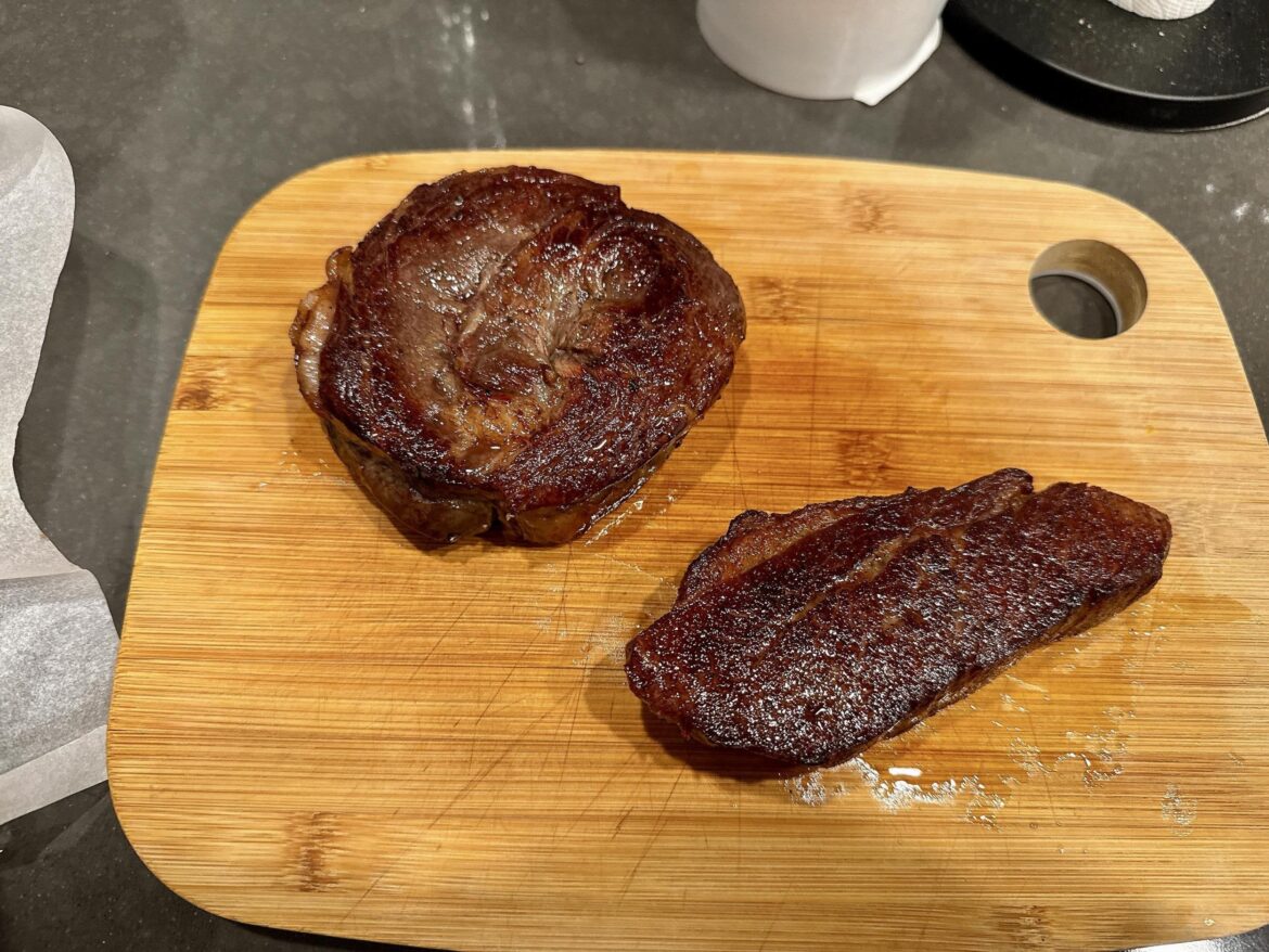 Enjoying the last Christmas steak and a random strip for Sunday dinner