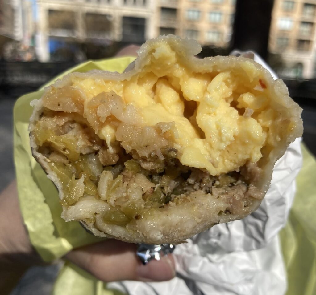 A few breakfast burritos: Santa Fe BK, Little Flower, Los Tacos No. 1, Blackstone Coffee