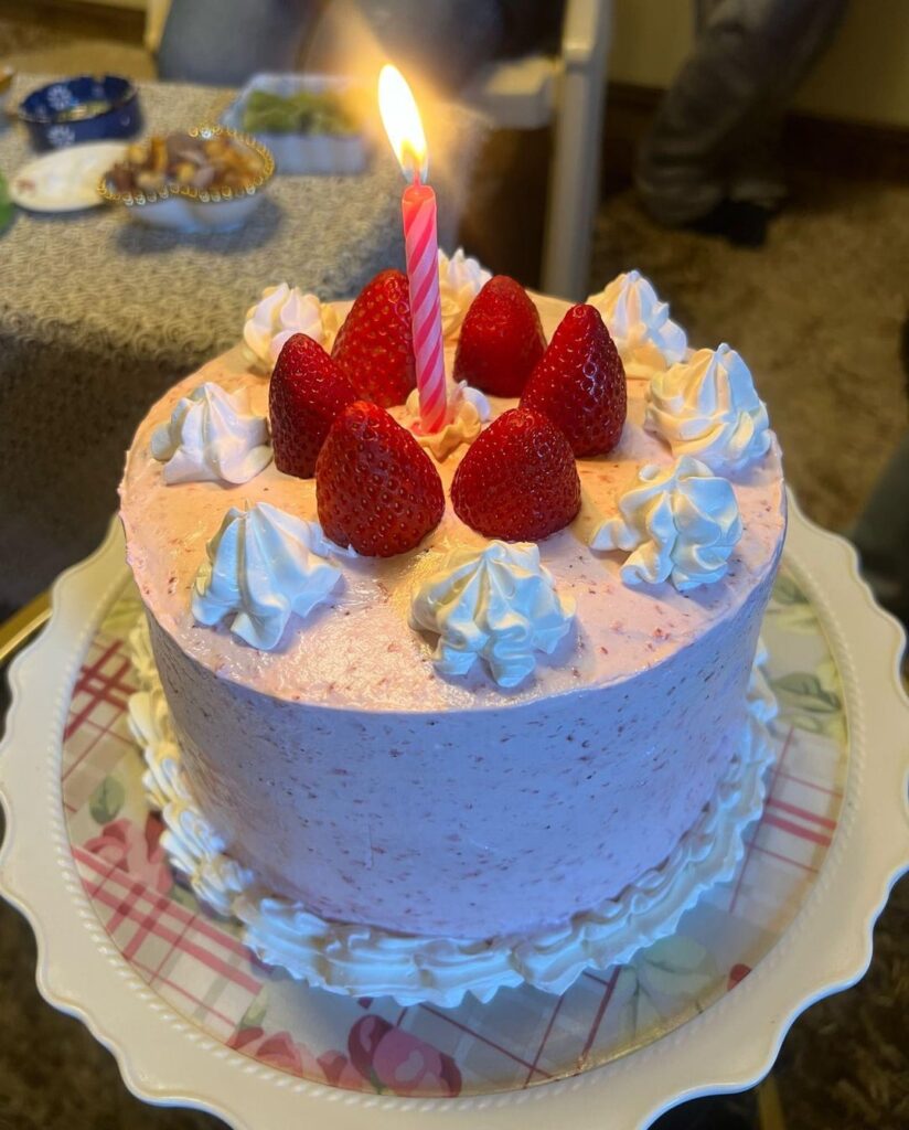 Baked my mama this vanilla strawberry cake for her birthday