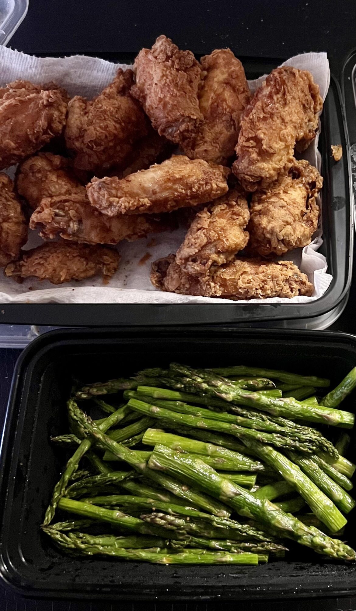 Wings and asparagus