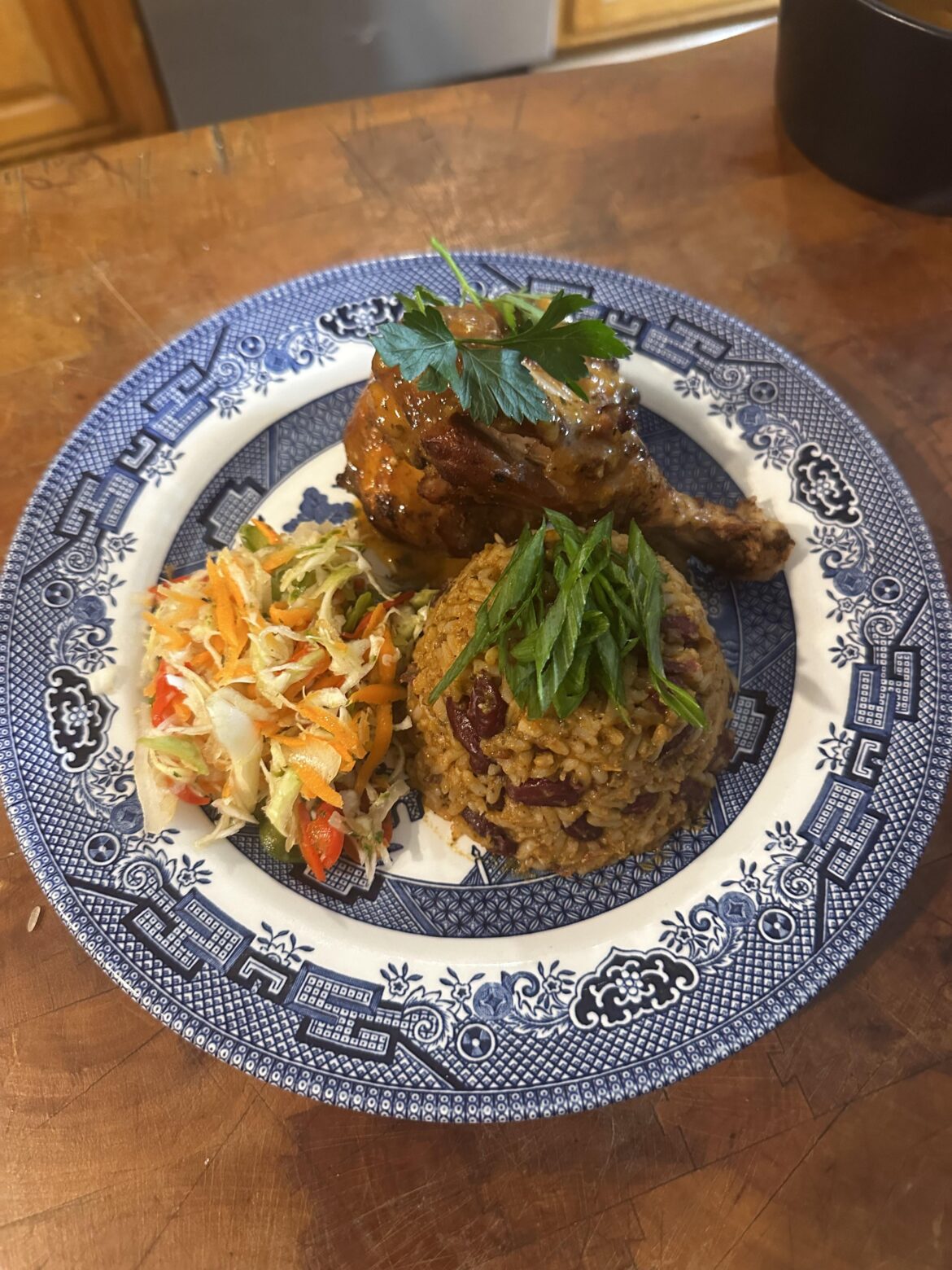 [Homemade] Haitian fried chicken, rice and beans, and Pikliz