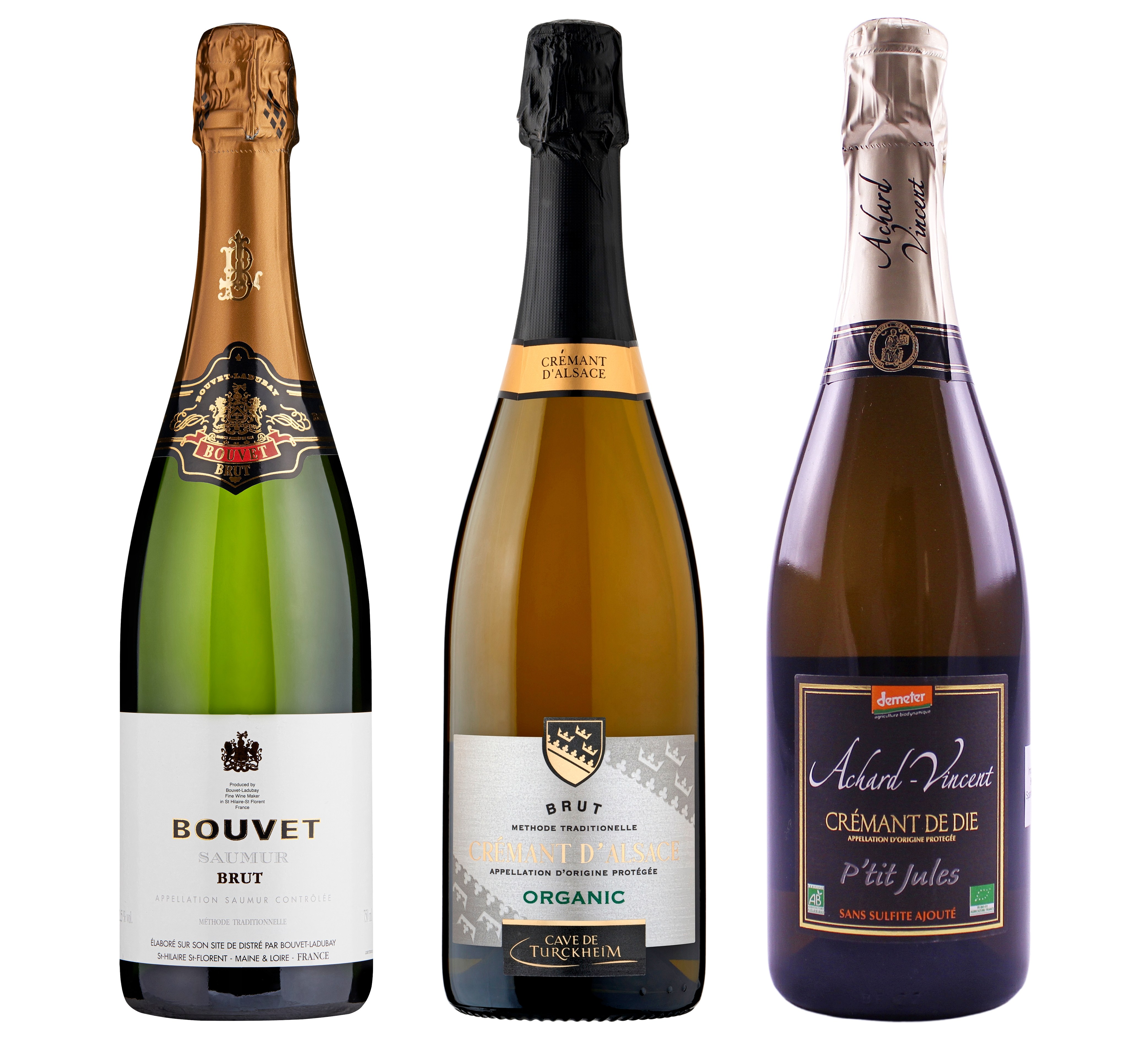 Three bottles of sparkling wine.