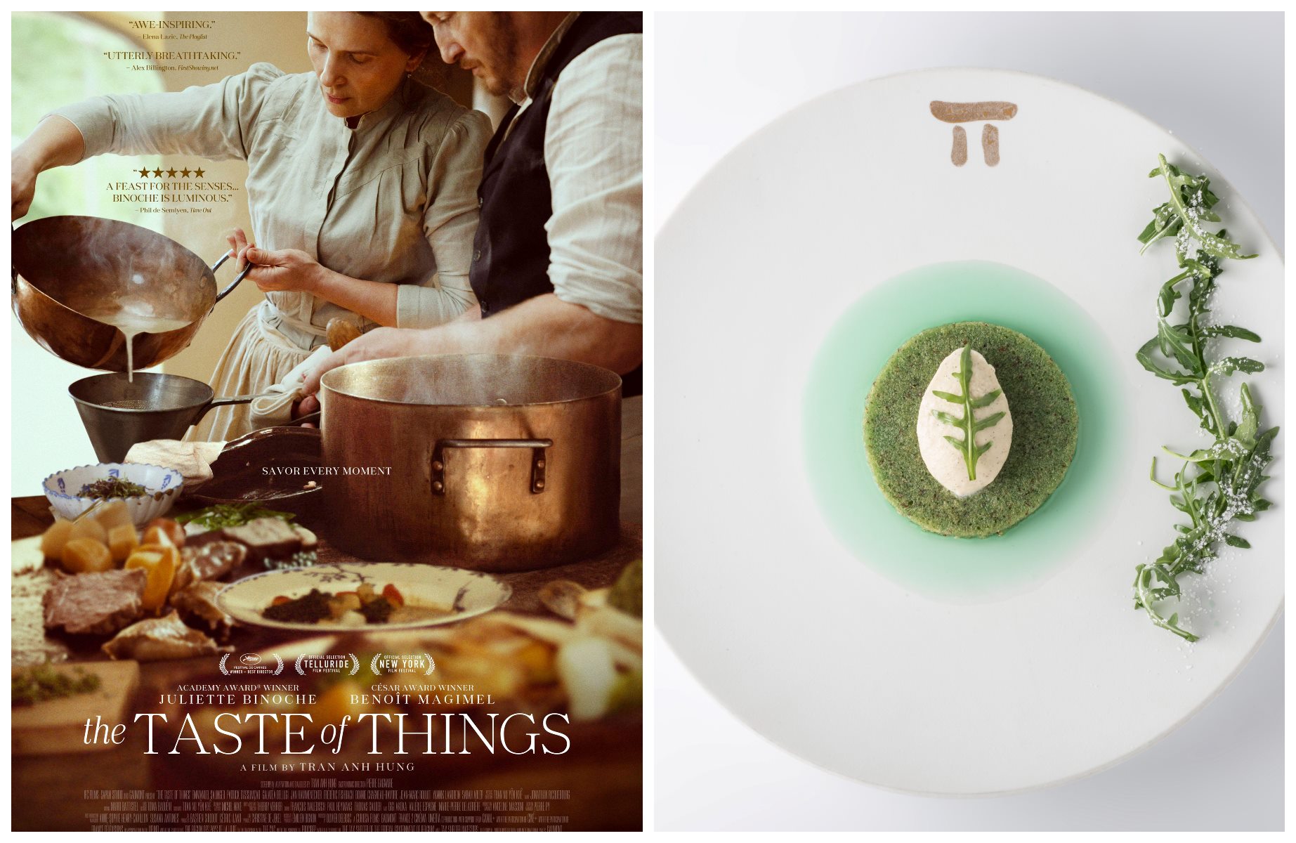 The Taste of Things (2023) won Best Director at Cannes and pairs well with Three-Star Pierre Gagnaire restaurant in Paris, France. © Left: BFA / Alamy Stock Photo. Right: Pierre Gagnaire
