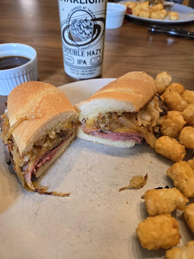 Tri-tip, cheddar and caramelized onion