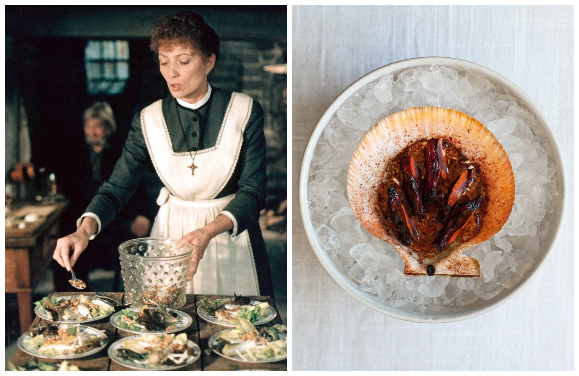 Winner of the Jury Prize at Cannes, Babette’s Feast (1987) takes place in Denmark and we've paired it with dinner at Kadeau restaurant in Copenhagen, Denmark. © Left: The Hollywood Archive / Alamy Stock Photo. Right: Kadeau