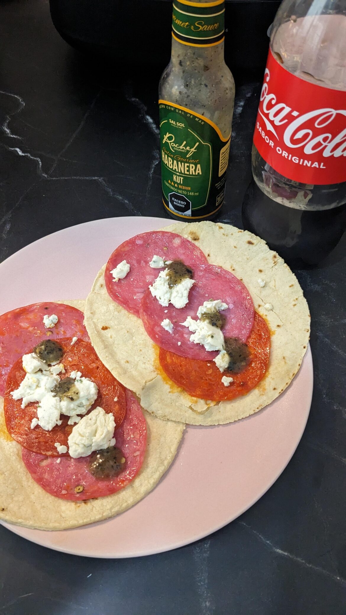 Sometimes I want tacos, but I run out of ingredients? I present you salami goat cheese tacos
