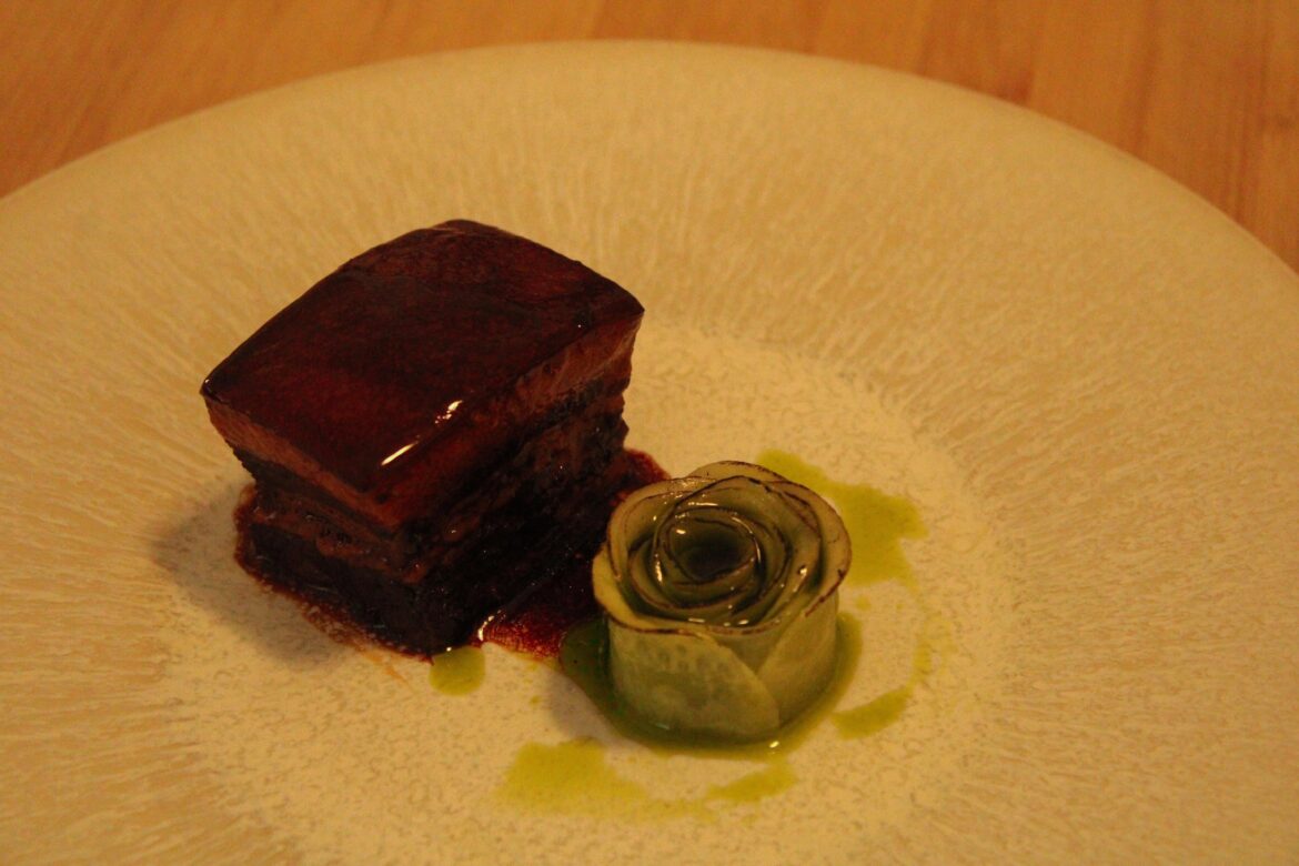 dong po rou - pickled cucumber with basil oil