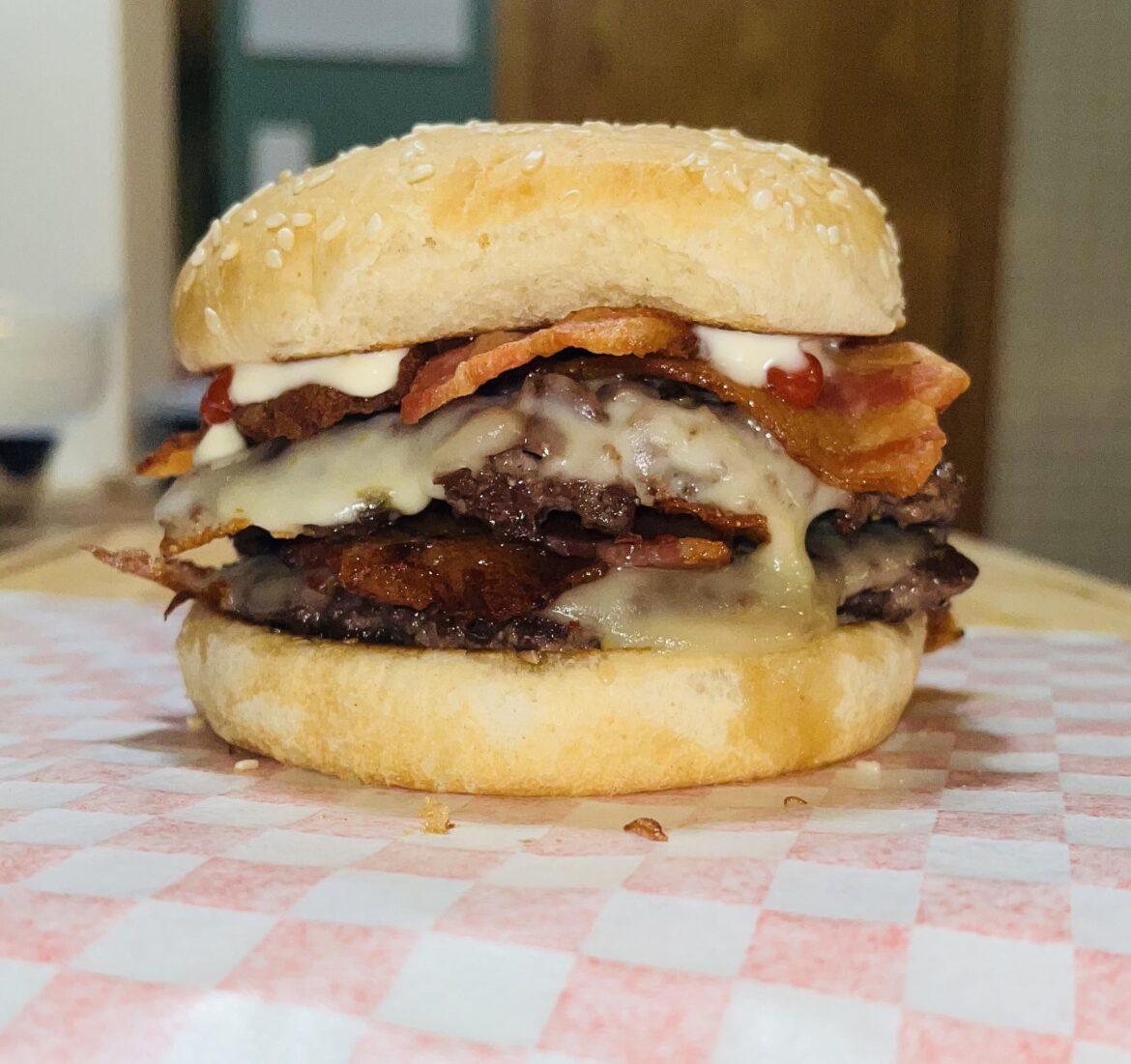 Baconator at home with pepperjack cheese