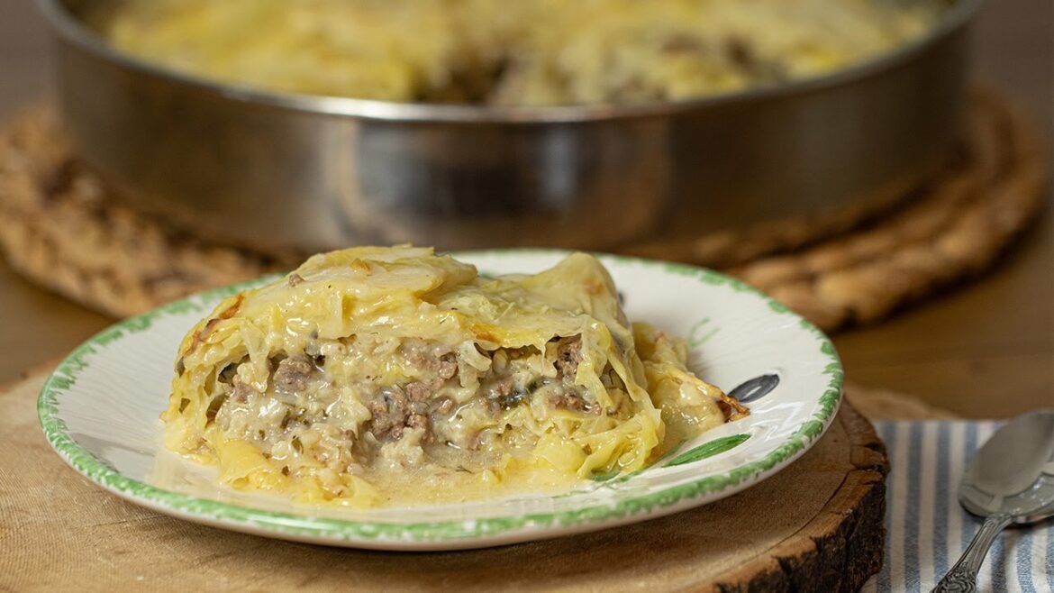 Greek Comfort Food: Cabbage Roll Pie with Lemon Sauce (Lahanodolmades Made Easy!)