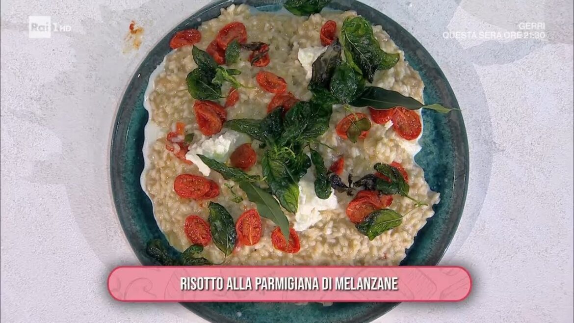 Risotto alla parmigiana di melanzane – È sempre mezzogiorno 12/05/2025 Risotto alla parmigiana di melanzane - È sempre mezzogiorno 12/05/2025