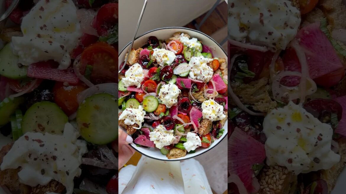 spring & summer cherry panzanella! full recipe is in my substack #cooking #recipes