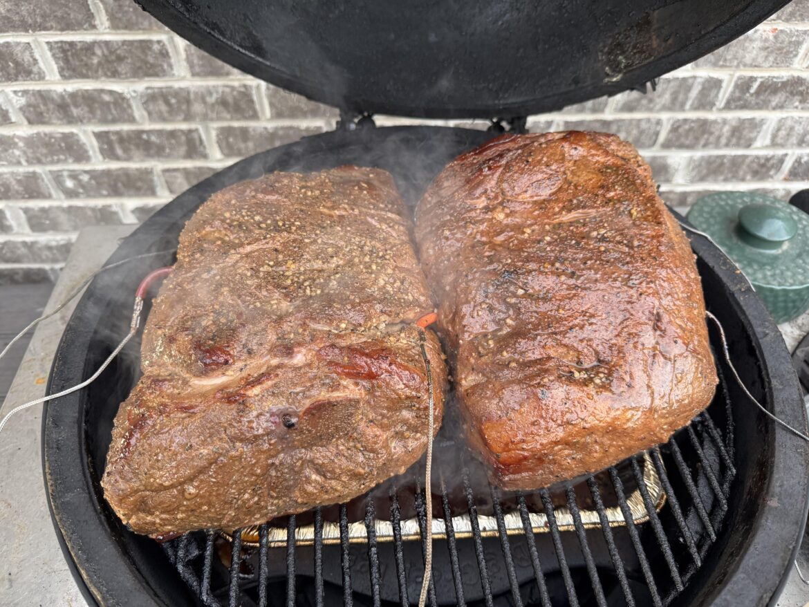 Every year my wife and I host a Tiki party. Perfect time to fire up the Egg for some tropical themed pork butts!