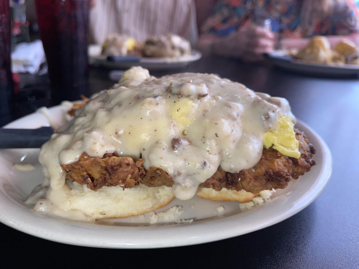Thanks to whoever recommended 1431 Cafe in Cedar Park! Biscuits, chicken fried steak, loads of scrambled eggs, topped with the best sausage gravy I think I’ve ever had.