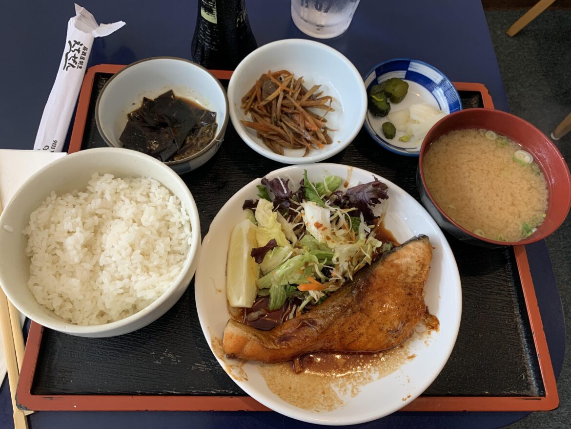 Japanese sautéed salmon lunch