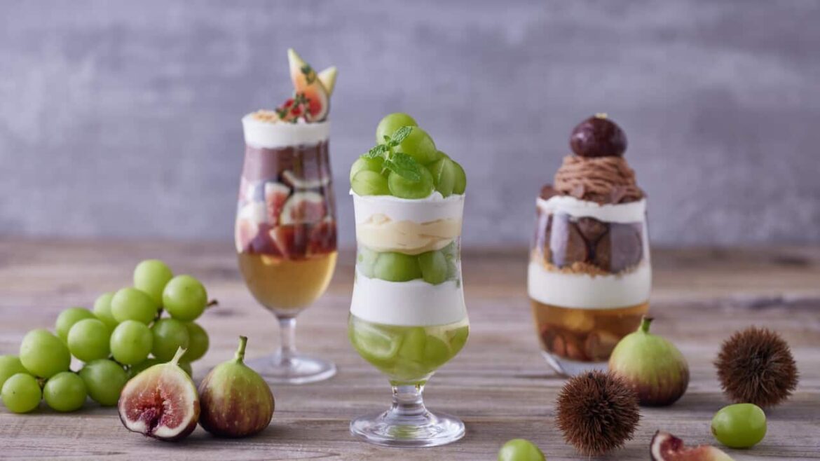 Three different desserts in glasses