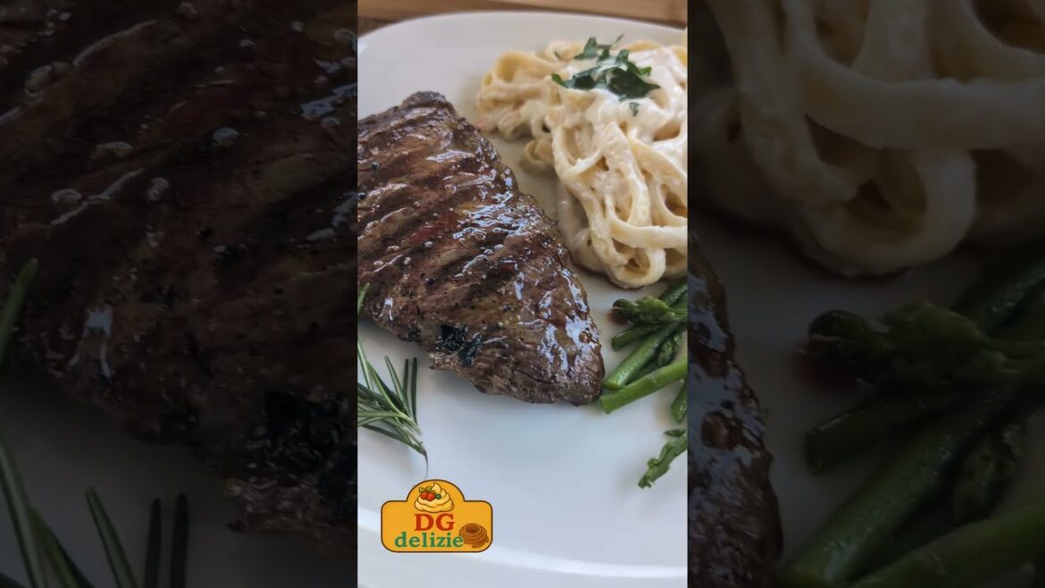 Family Dinner (4 people) Grilled Rosemary Steak with Fettuccine Alfredo and Asparagus