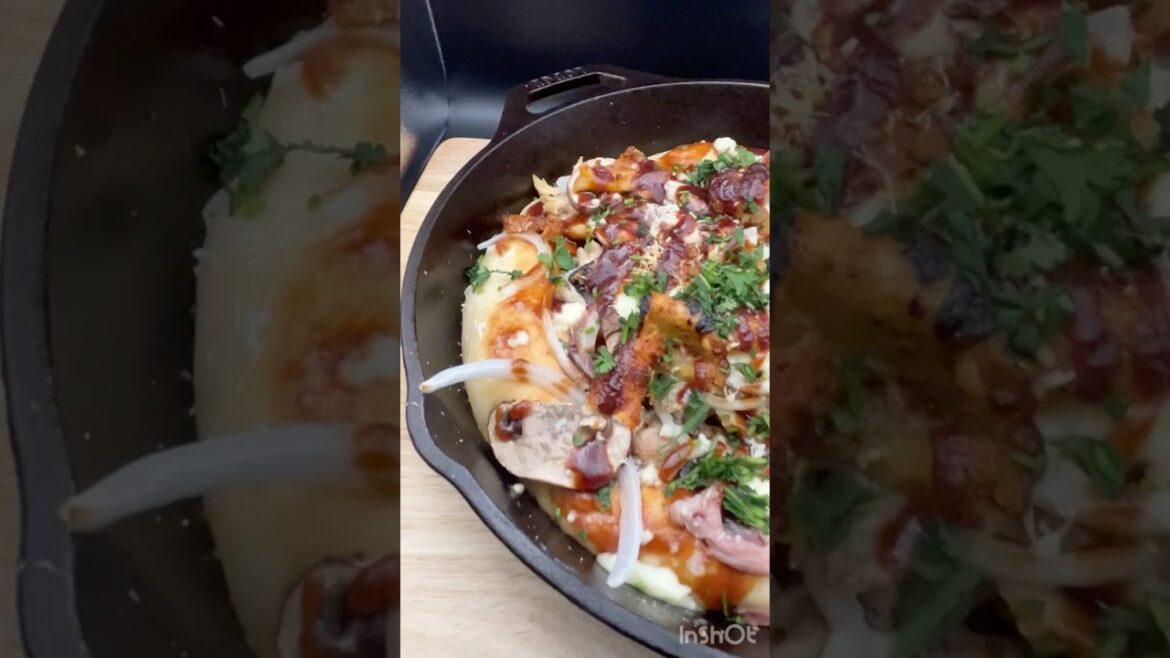 Cast Iron BBQ Chicken Pizza with Crispy Chicken Skin | Trader Joe’s Dough #traderjoes