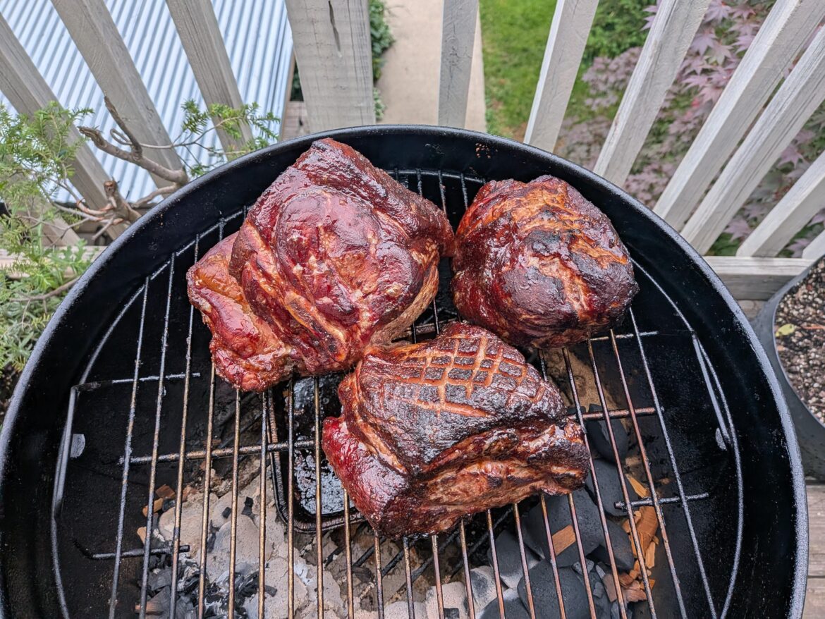 Didn't have time to smoke a whole shoulder so I split it up for the first time.