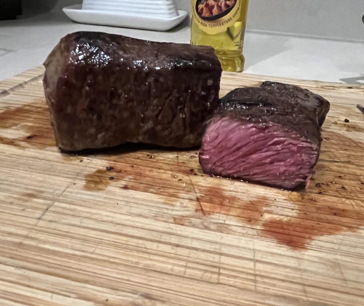First time on stainless steel pan, Denver steak