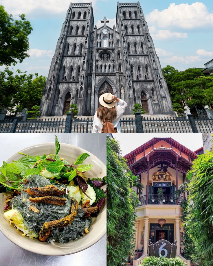 Visit St. Joseph Cathedral and enjoy a meal at Mien Luon Dong Thinh and Cha Ca Thang Long. (© Shutterstock, Michelin)