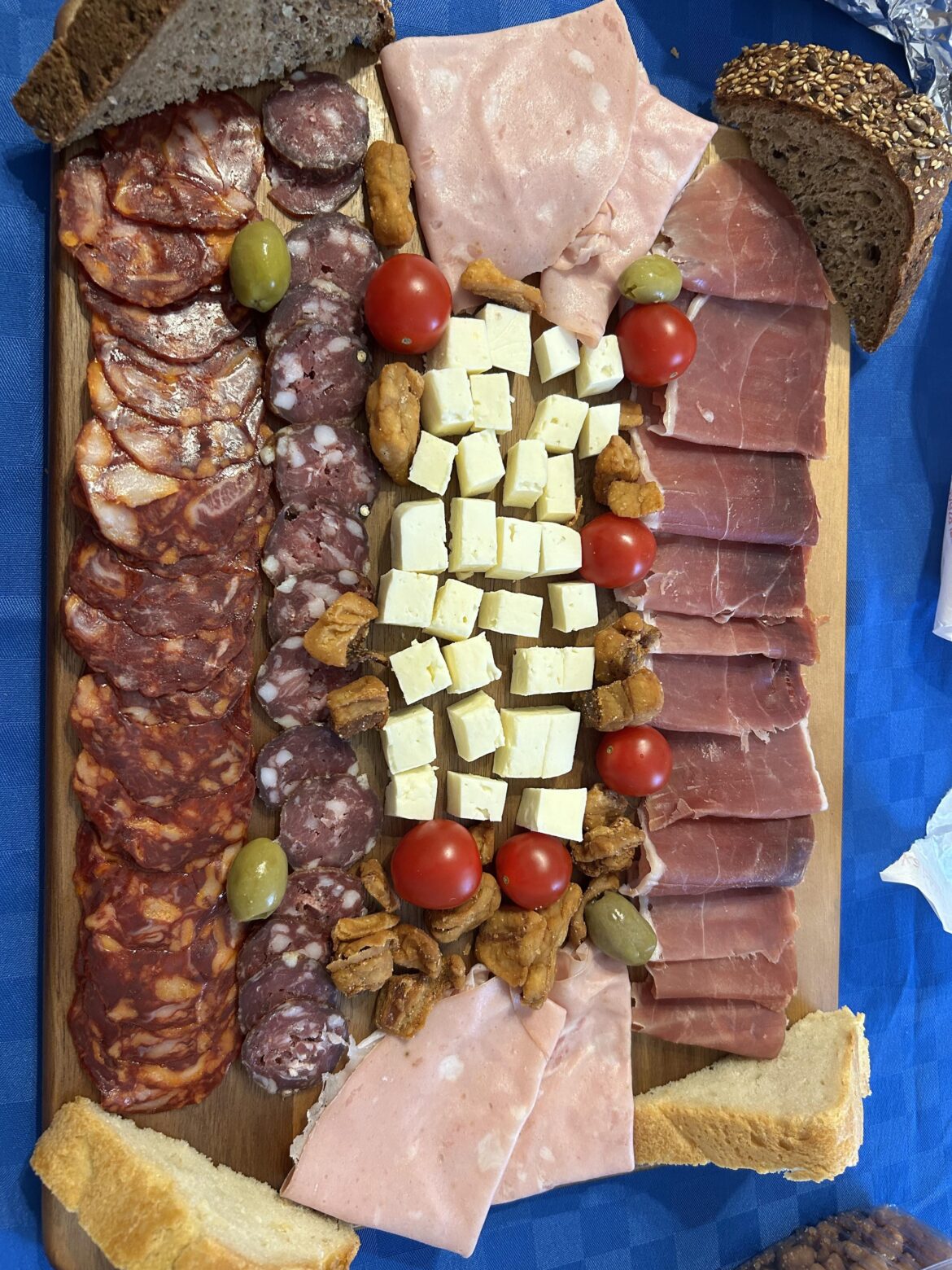 I made my first charcuterie board ever. Its not fancy like in restaurants but its all homemade ( except mortadella)😂