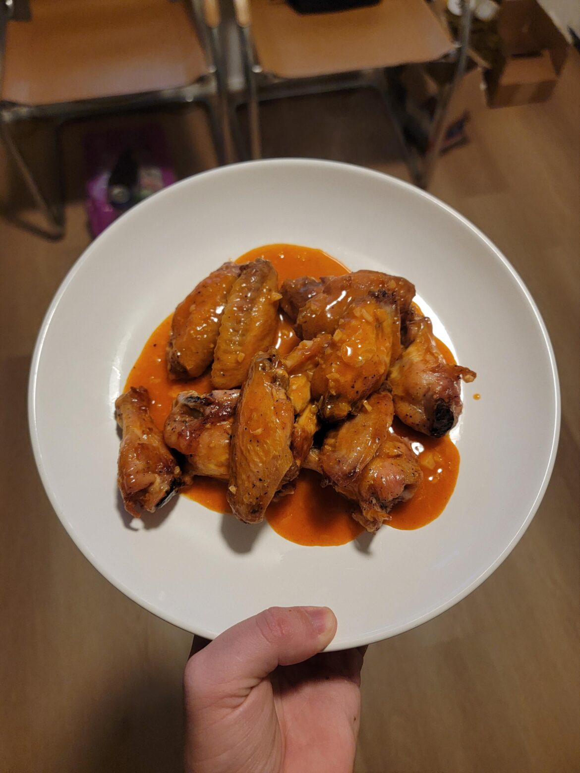 Whipped up some spicy garlic wings for dinner