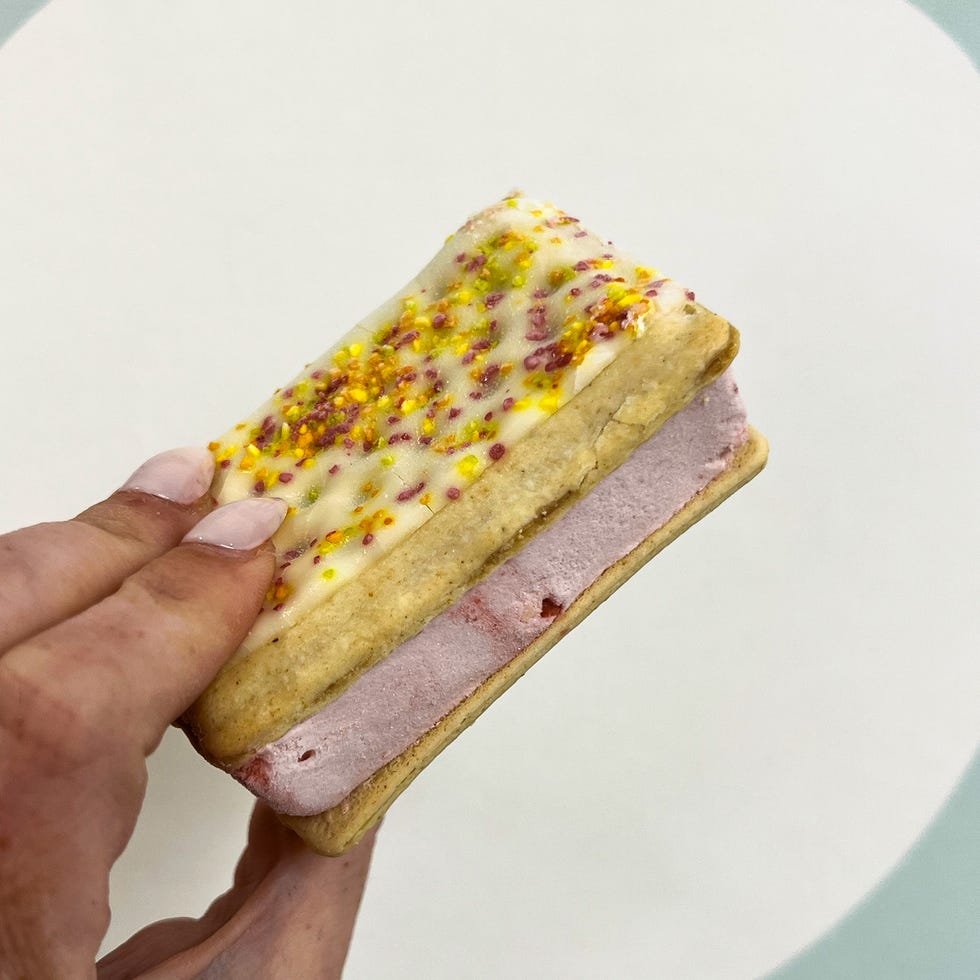 hand holding pop tart ice cream sandwich