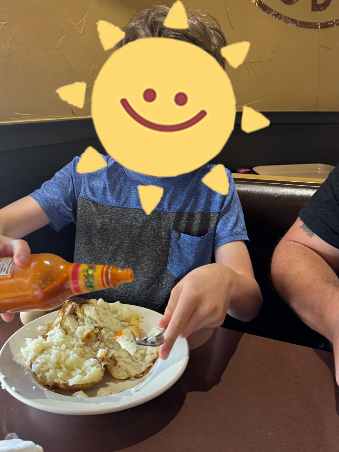 My son just after asking if hot sauce goes with a potato…