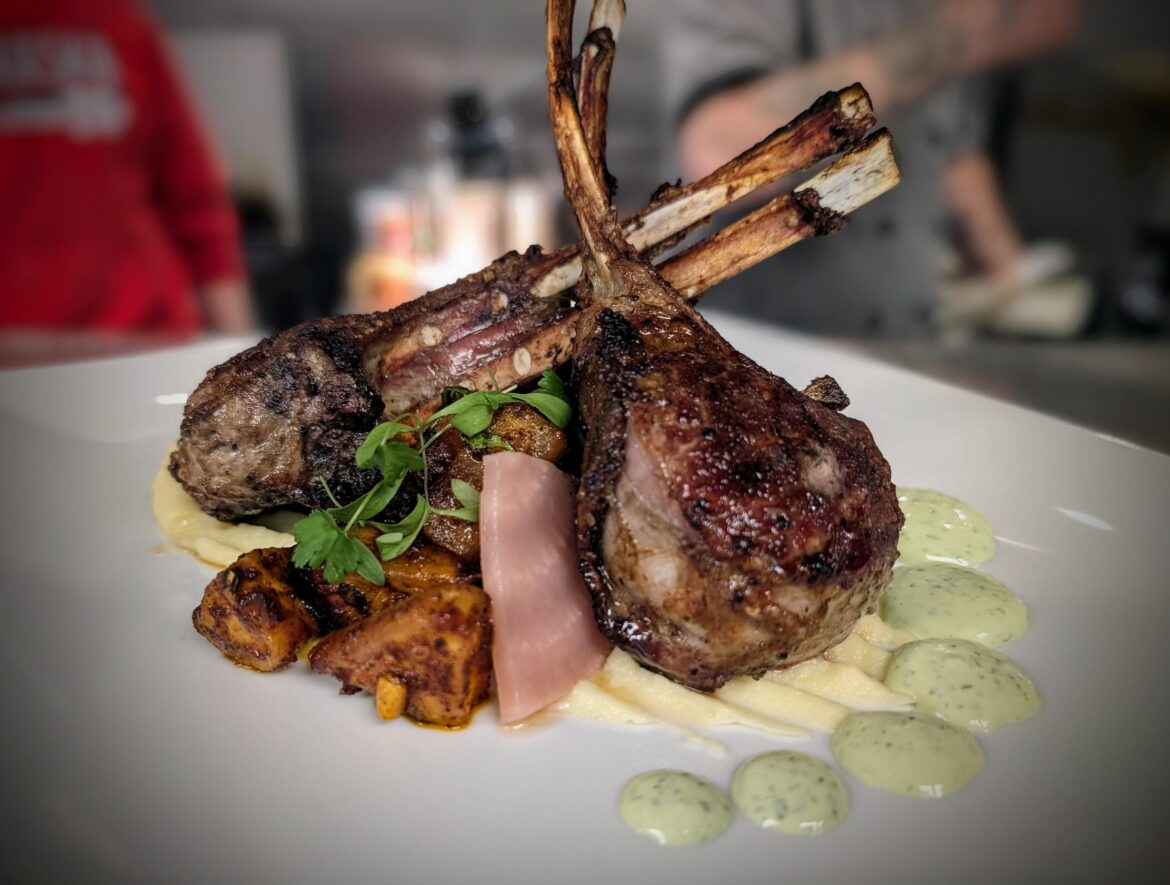 Lamb|Harissa Roasted Beet and Carrot|Pickled Beet|Yukon Potato|Mojo Yoghurt|Pine Nut|Micro Cilantro