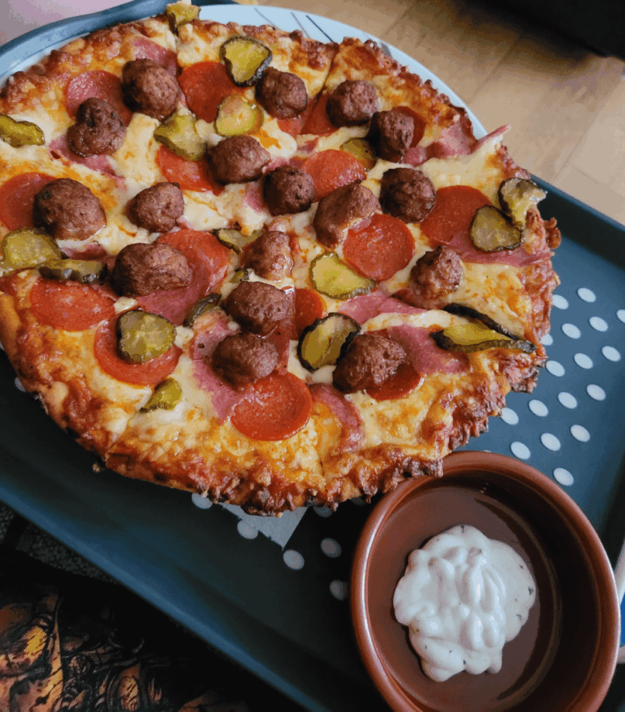 Chicargo Town Cheese pizza with my own added toppings.