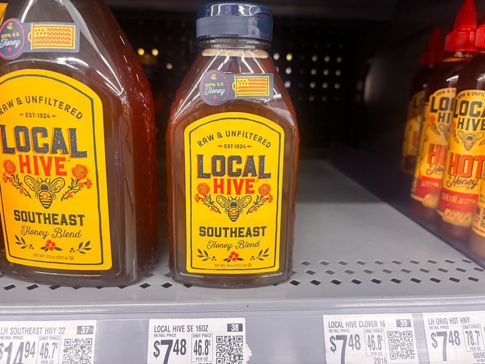 Local Hive honey on shelf in Walmart 