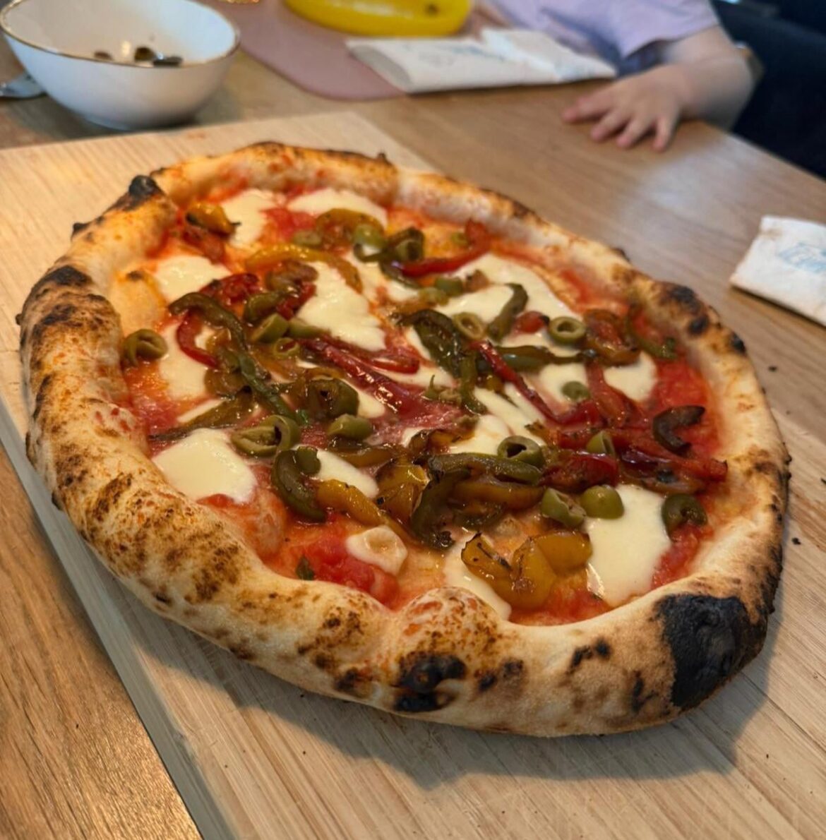 Roasted bell peppers with olives and fior di latte