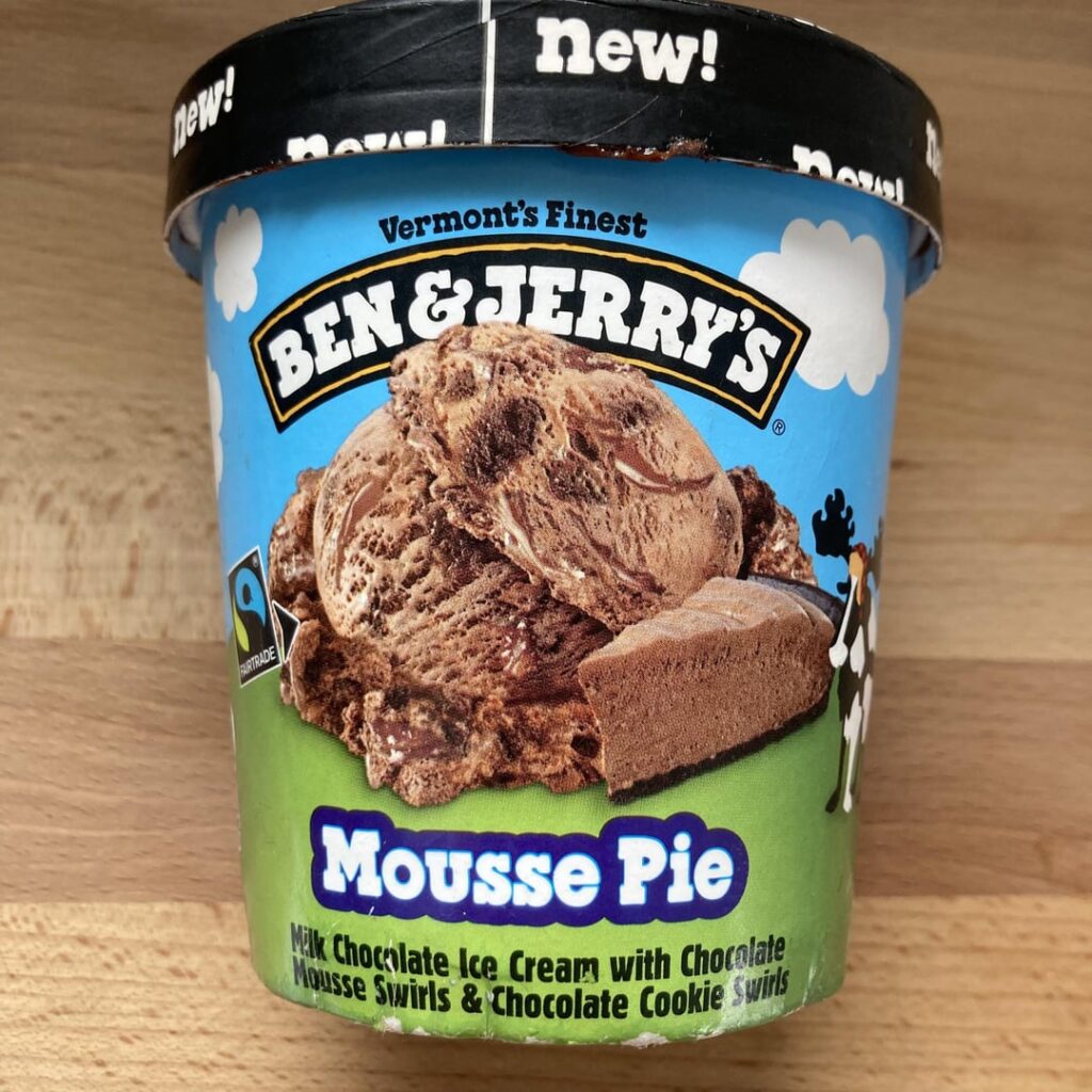 Ben and Jerry’s Mousse Pie: accurate! Has a Whoppers malt milk chocolate taste too Ben and Jerry’s Mousse Pie: accurate! Has a Whoppers malt milk chocolate taste too