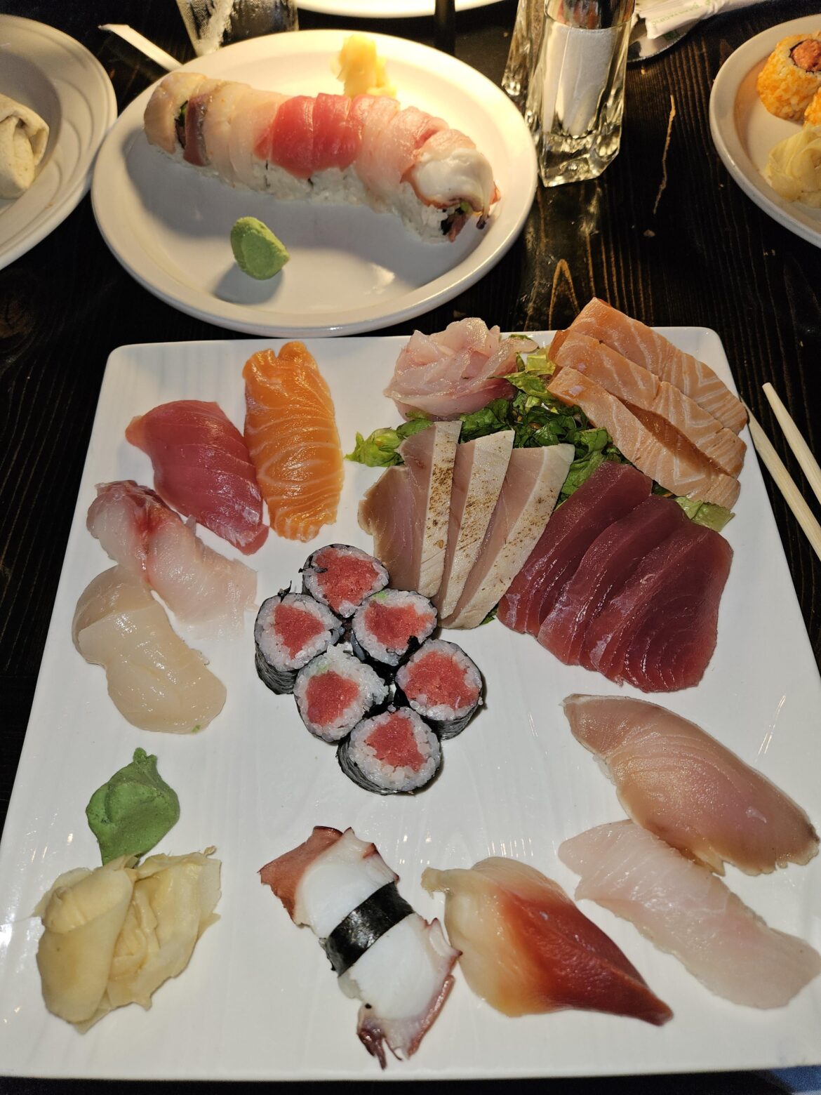 Sushi and Sashimi platter and Rainbow Roll