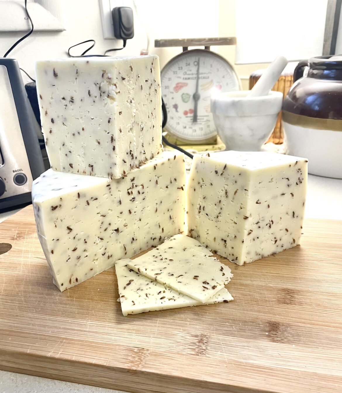 Homemade Caraway Colby, this one ages just six weeks and it’s ready to eat!