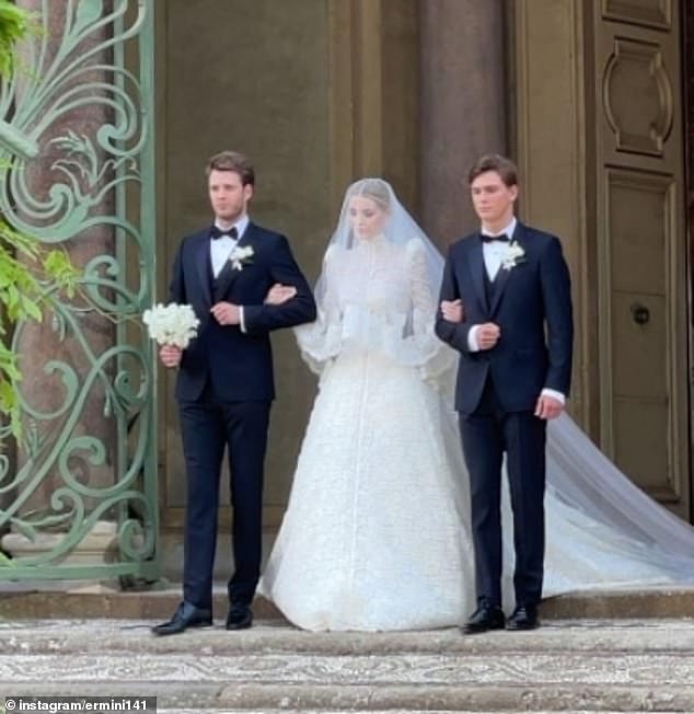 Lady Kitty was escorted at the ceremony, held in the gardens of the Villa Aldobrandini by her brother Louis Spencer, Viscount Althorp, and half brother Samuel (pictured)