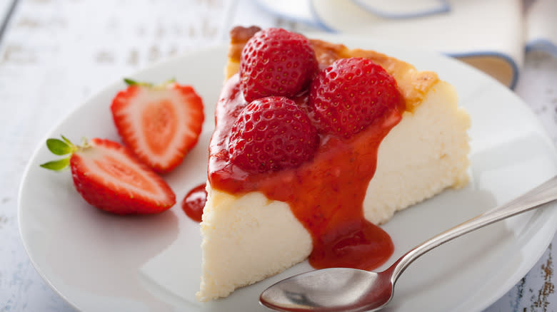 strawberry cheesecake on a plate
