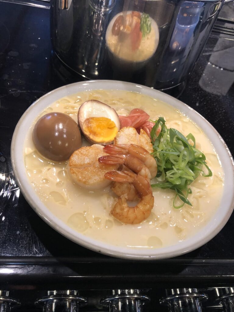 “tonkotsu style” shrimp ramen!