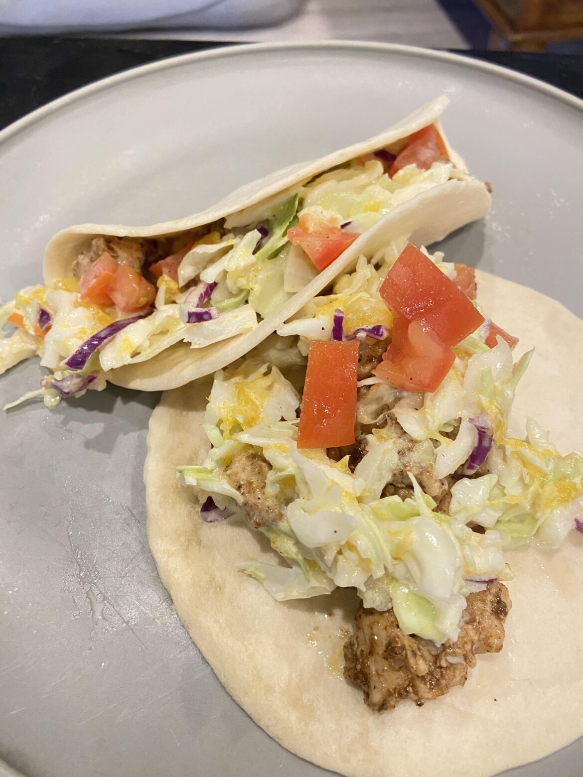 Spicy tropical jerk chicken tacos