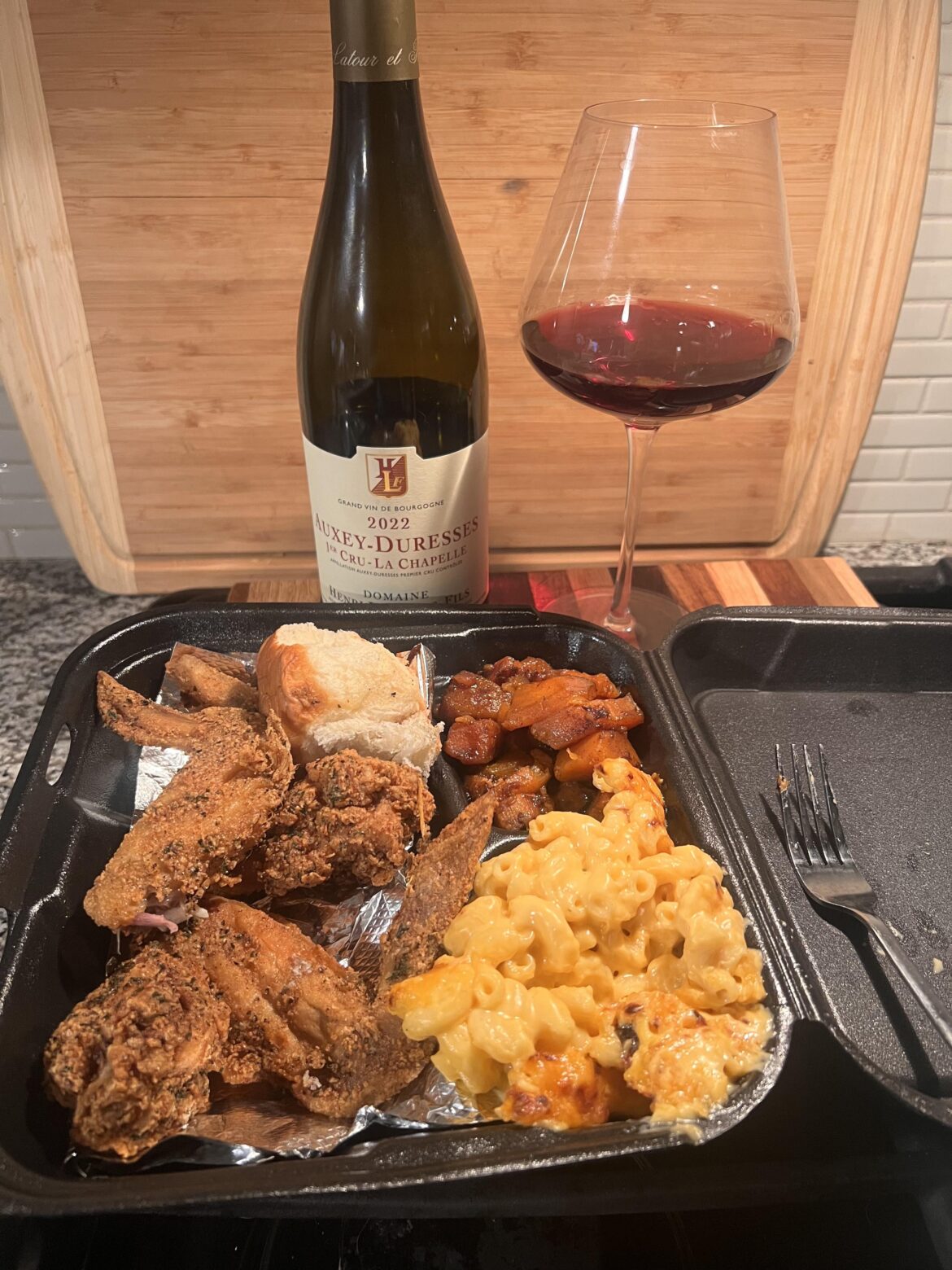 As a response to the post with fried chicken and Champagne, can I also get some love with some Burgundy??