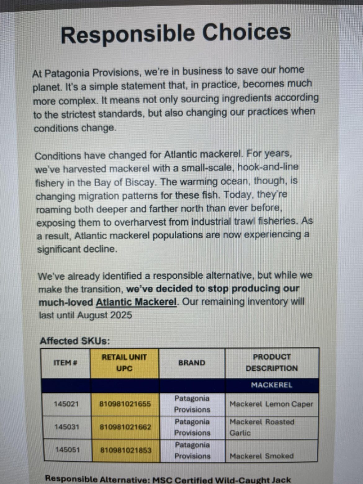 Patagonia Mackerel - RIP