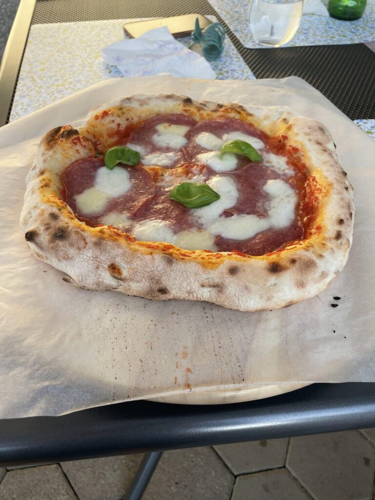 Homemade pizza with salami