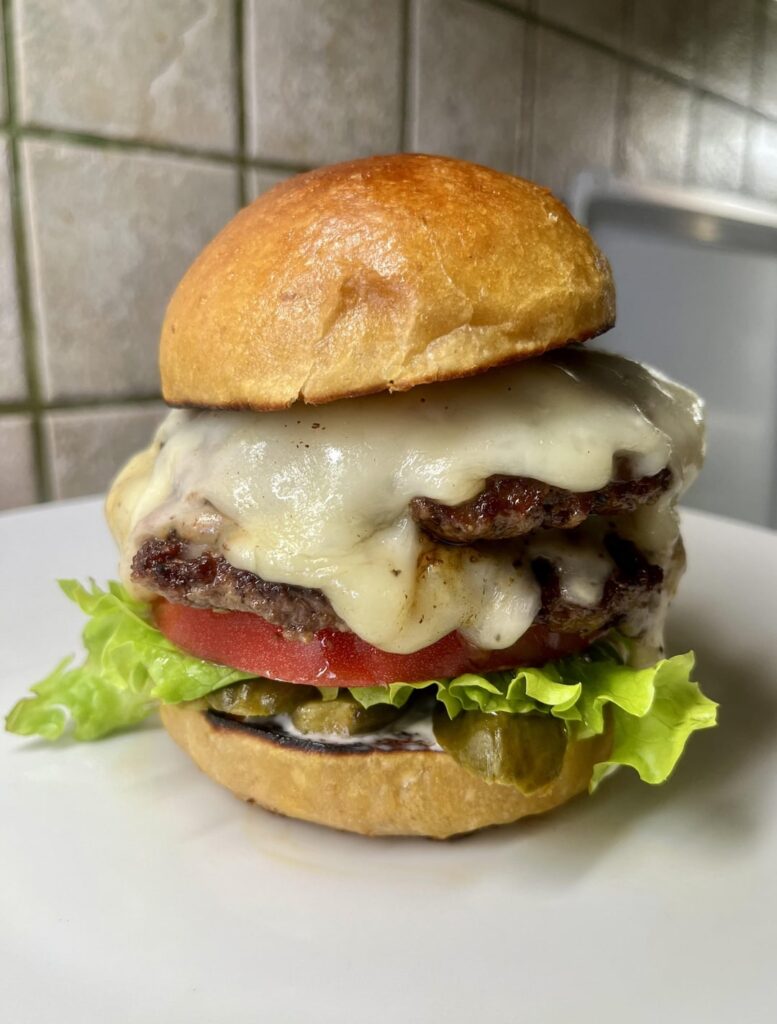A sourdough double cheeseburger | THE FAT CHAMOIS