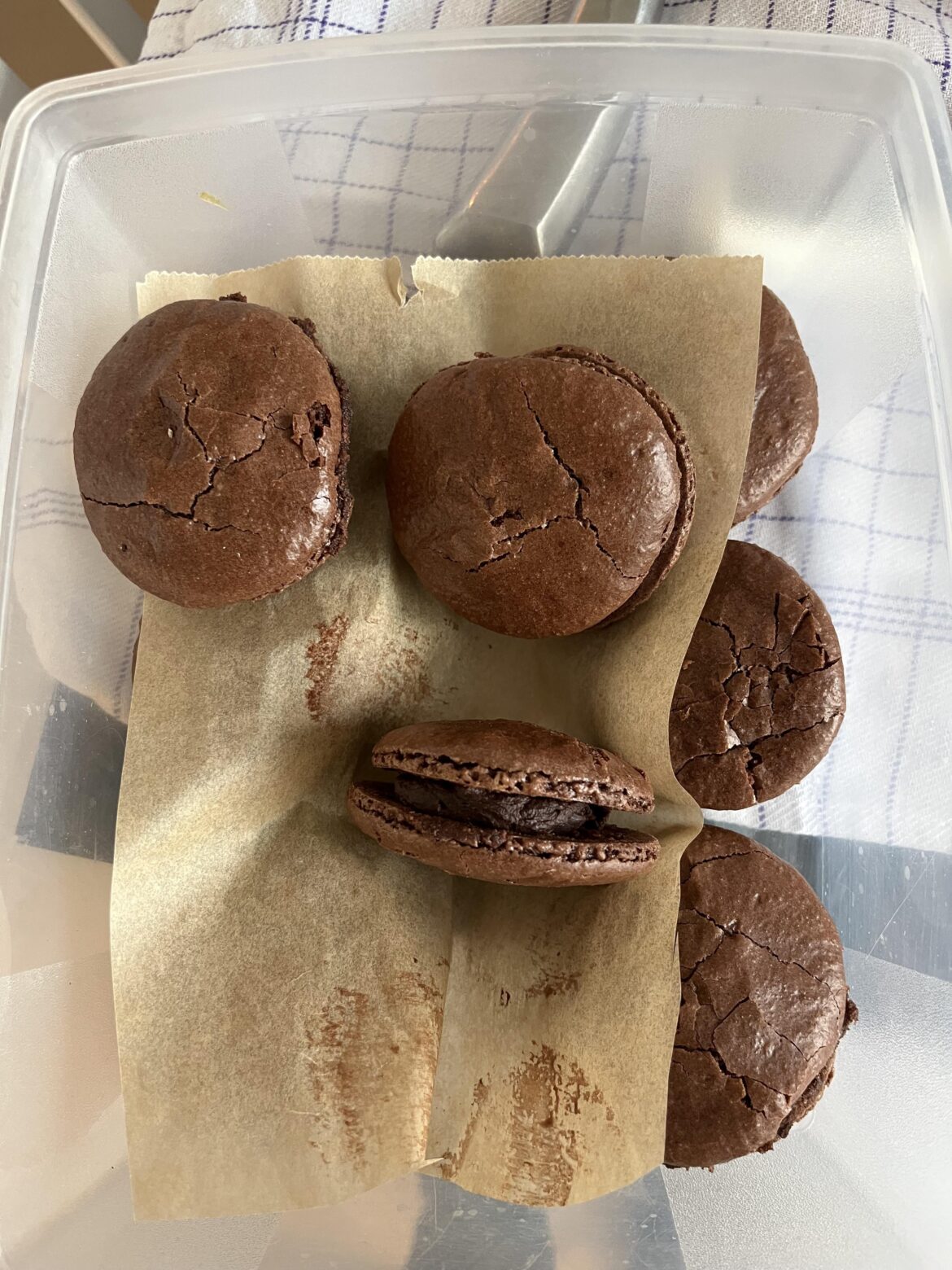 First ever macarons. Technically they have a bit of every possible flaw, expect being delicious!