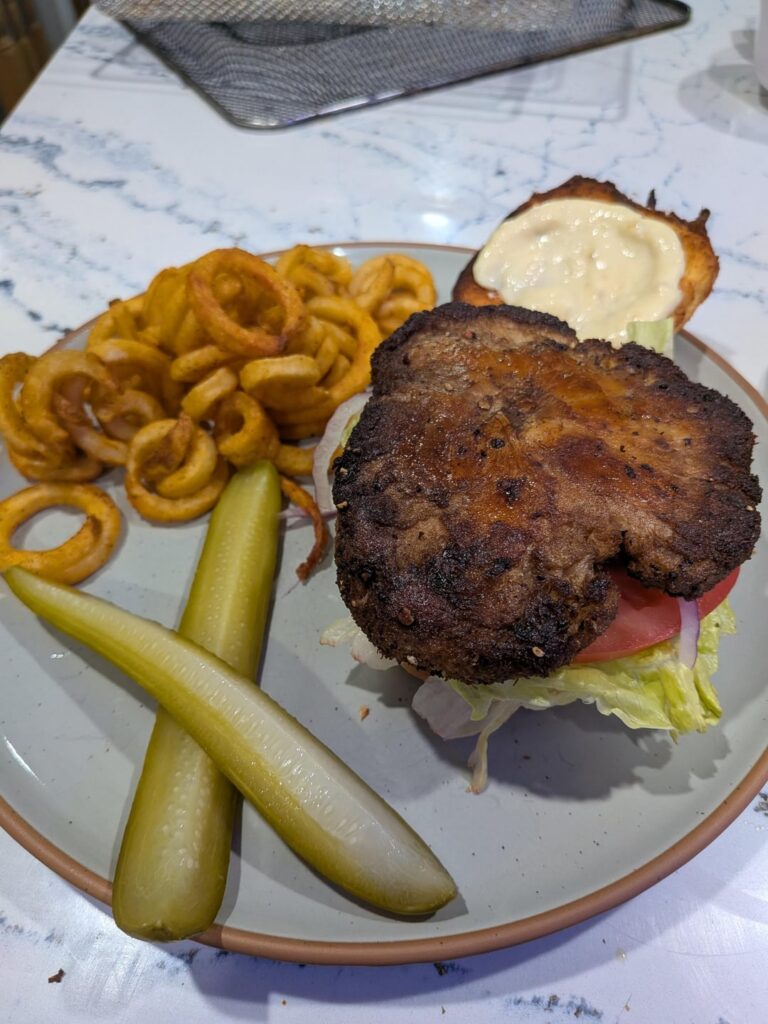 Lionsmane mushroom sandwich, homemade pickles