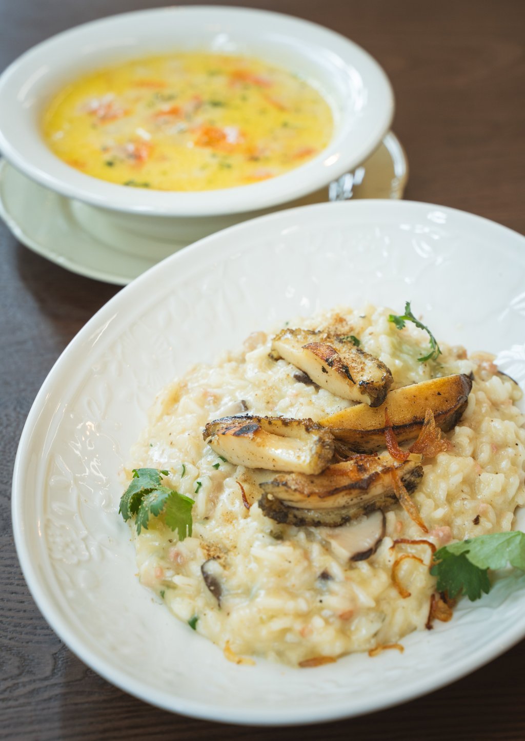 Chiuchow abalone risotto and salmon soup served at Hygge’s new outpost in Tai Kok Tsui, Hong Kong. Photo: Alexander Mak