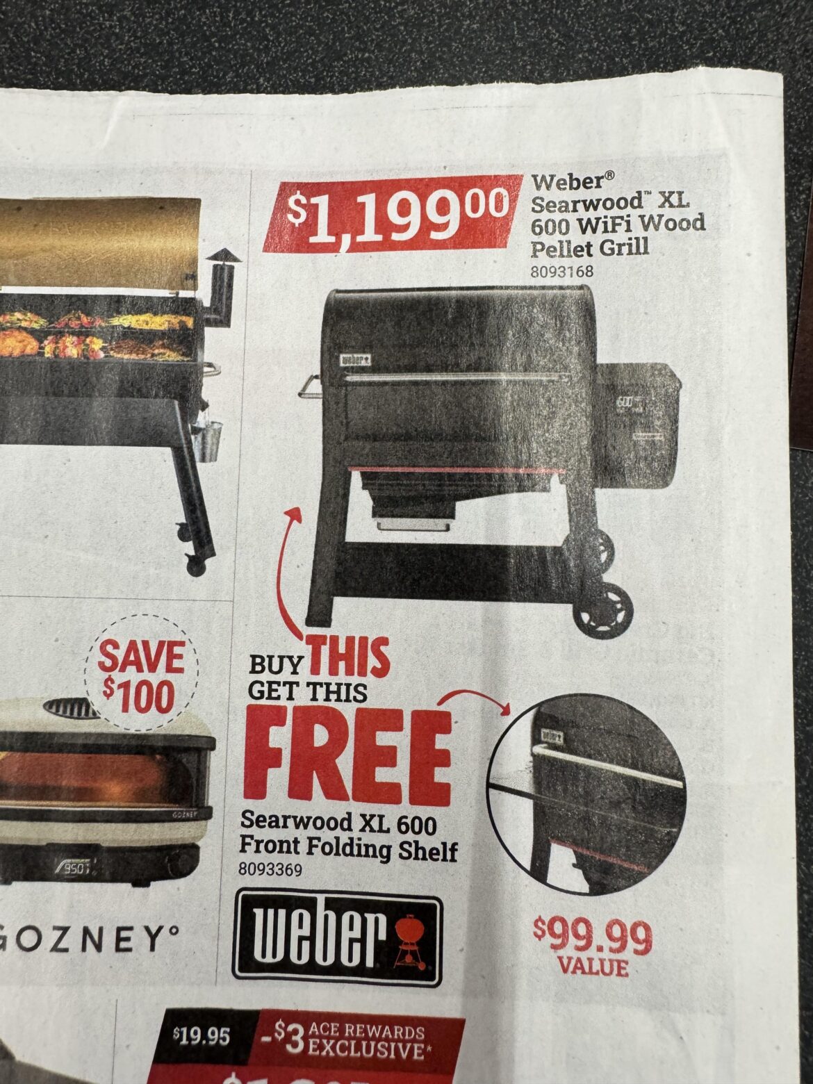 Weber Searwood on sale with free front shelf FYI I just bought one